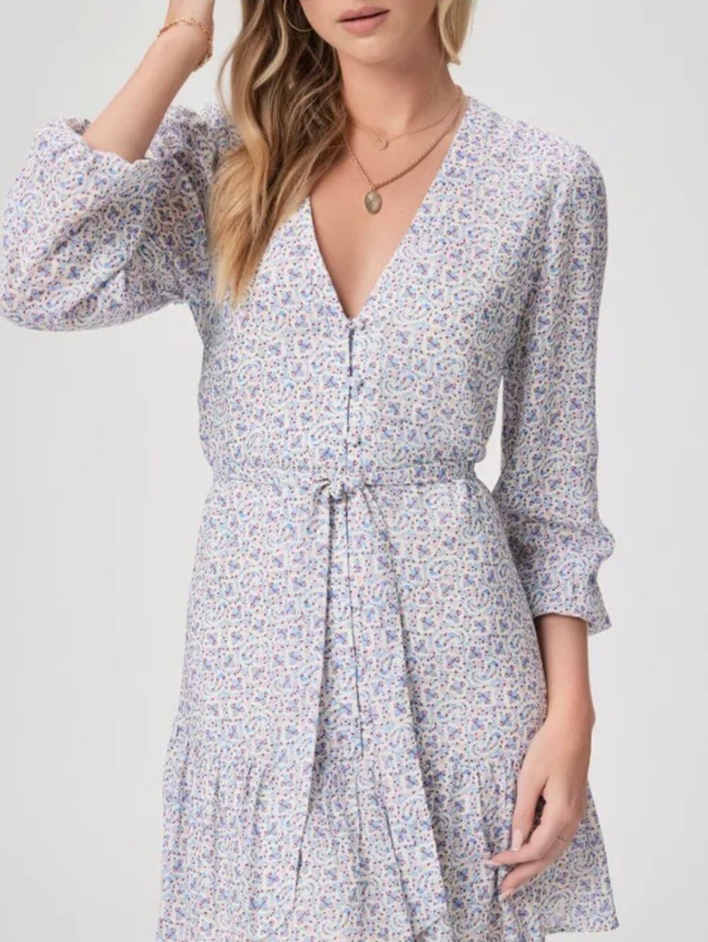 PAIGE Marlyn NWT Belted Linen/ Rayon Mini Dress White/French Blue Multi Sz 12